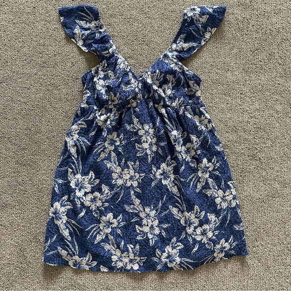 American Eagle Hawaiian Cut Out Back Crinkle Mini Dress Blue Large - Picture 1 of 7